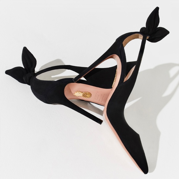 Aquazzura Black Suede Bow Tie Pumps 105 US8.5 / IT38.5 - Picture 5 of 16